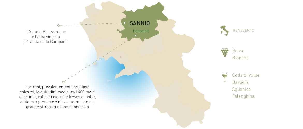 Cartina della Campania con area del Sannio evidenziata
