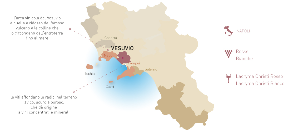 Cartina della Campania con area del Vesuvio evidenziata
